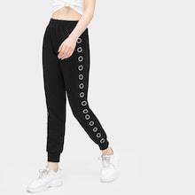 Romwe Elastic Waist Letter Print Side Pants