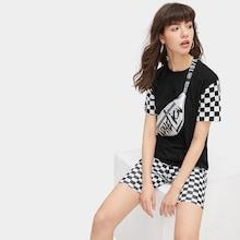 Romwe Checkerboard Panel Tee With Cycling Shorts