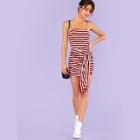 Romwe Knot Front Striped Ribbed Cami Dress