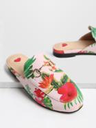 Romwe Pink Floral Print Loafer Slippers