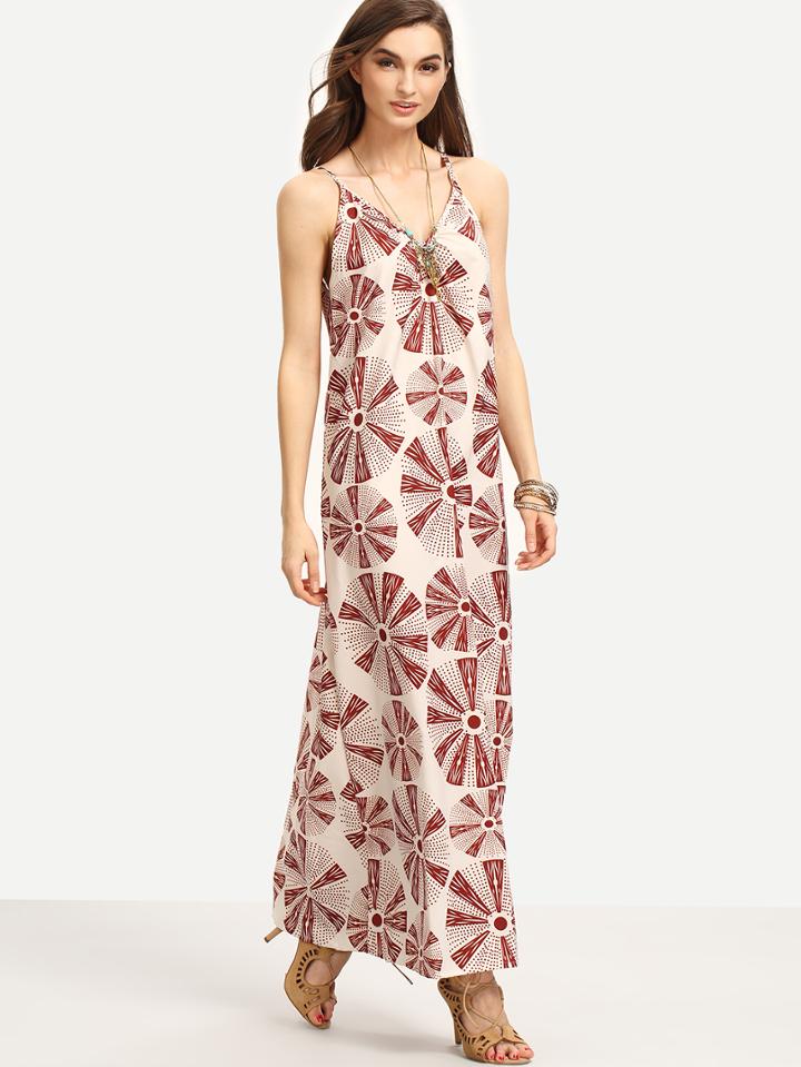 Romwe Round Windmill Print Long Cami Dress