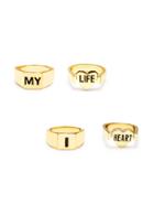Romwe Gold Tone Slogan Enchased Ring Set