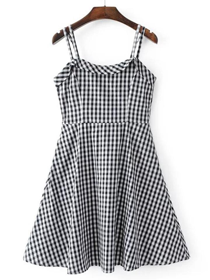 Romwe Checkerboard Strappy A Line Dress