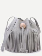 Romwe Grey Pebbled Pu Tassel Fringe Drawstring Bucket Bag