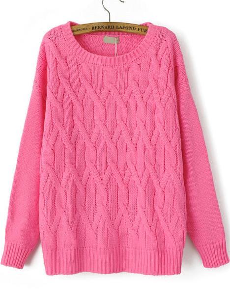 Romwe Cable Knit Rose Pink Sweater