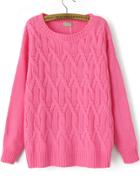 Romwe Cable Knit Rose Pink Sweater