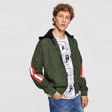 Romwe Guys Zip Front Hooded Striped Coat