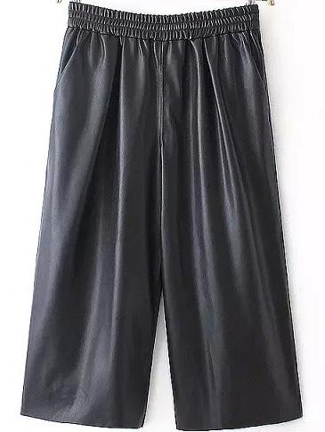 Romwe Elastic Waist Wide Leg Black Pant
