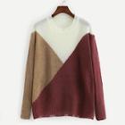 Romwe Colorblock Raw Hem Sweater