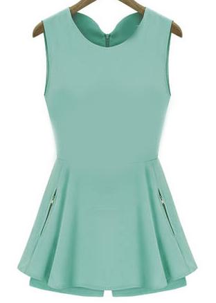 Romwe Sleeveless Peplum Hem Green Jumpsuit