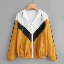 Romwe Color Block Drawstring Hooded Jacket
