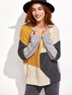 Romwe Color Block Mixed Knit Pullover Sweater