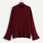 Romwe Plus Rolled Up Sleeve Rib-knit Sweater