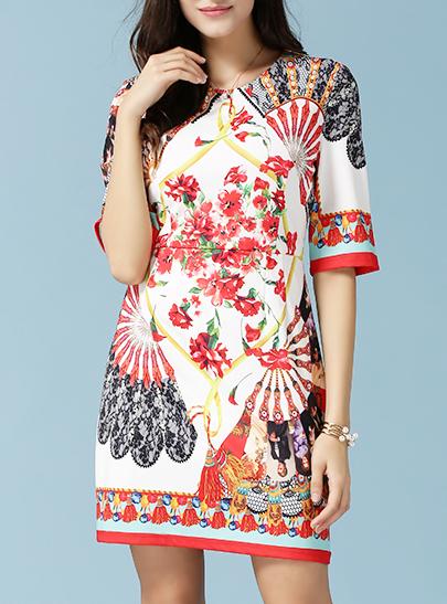 Romwe Multicolor Fan Print With Zipper Dress