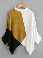 Romwe Color Block Asymmetrical Hem Dolman T-shirt