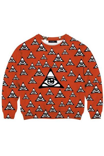 Romwe Triangle Eyes Print Red Sweatshirt