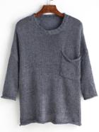 Romwe Women Pocket Loose Grey Sweater