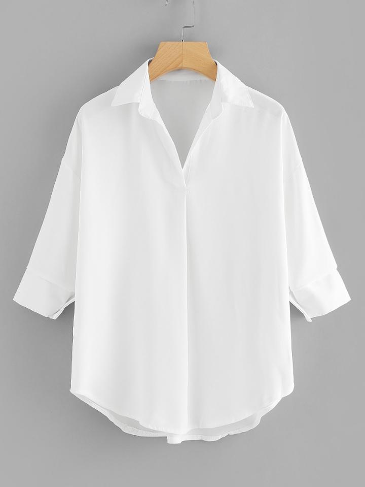 Romwe Drop Shoulder Curved Hem Blouse