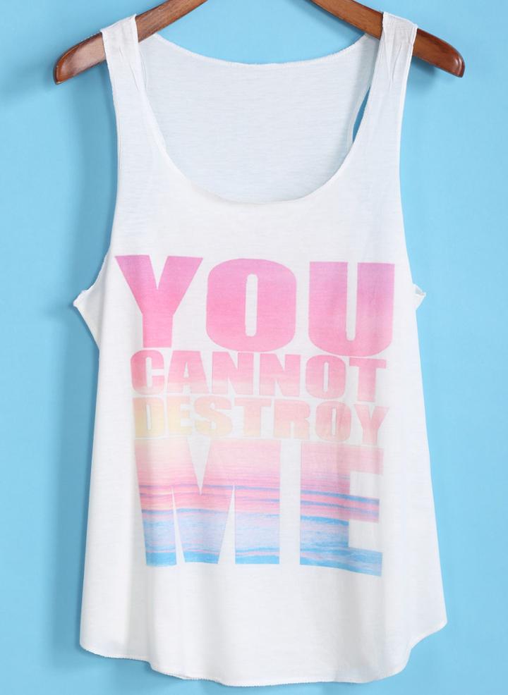 Romwe Letter Print Loose Tank Top