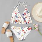 Romwe Random Floral & Jewelry Print Ruffle Bikini Set