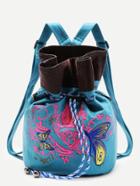 Romwe Butterfly Embroidery Drawstring Pu Backpack