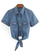 Romwe Tie-front Crop Blouse