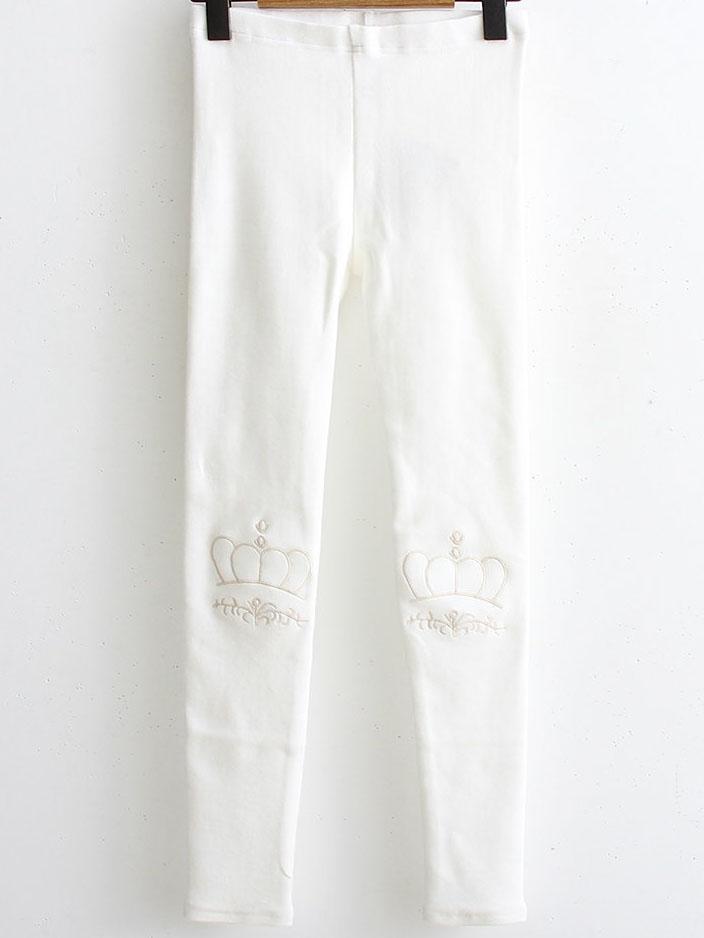 Romwe White Crown Embroidery Skinny Leggings