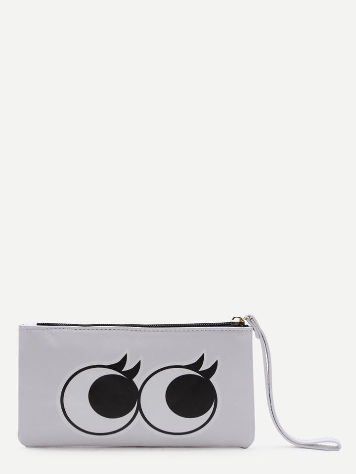 Romwe White Eye Pattern Pu Purse