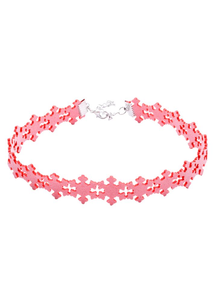 Romwe Pink Snowflake Hollow Out Choker Necklace For Christmas