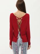 Romwe Burgundy Crew Neck Hollow Out T-shirt