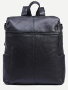 Romwe Black Pebbled Faux Leather Zip Front Backpack