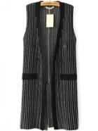 Romwe Vertical Striped Knit Black Vest