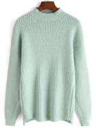 Romwe Mock Neck High Low Green Sweater