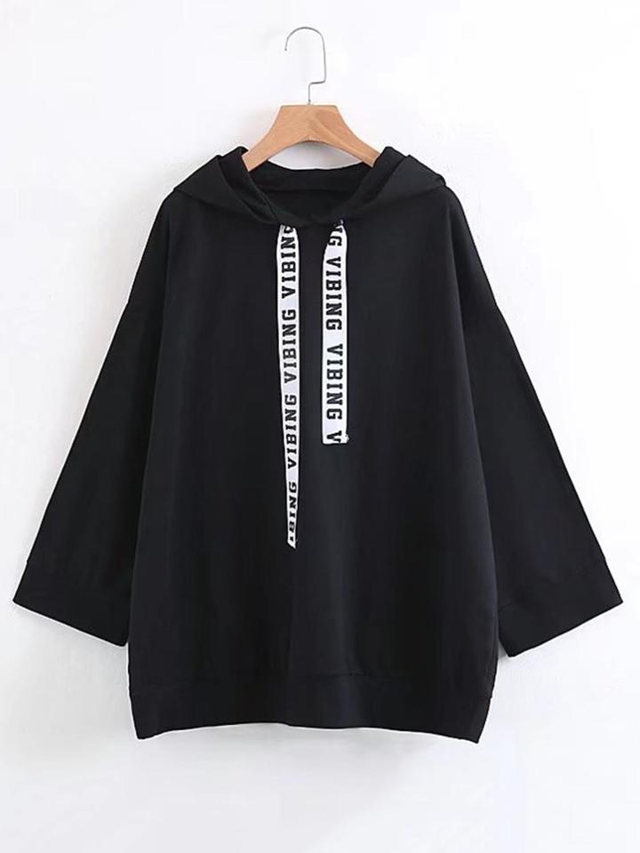 Romwe Slogan Strap Boyfriend Hoodie