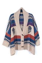 Romwe Skull And Stripes Knitted Batwing Sleeves Cardigan