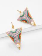 Romwe Gemstone Decorated Triangle Drop Earrings