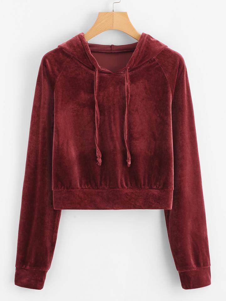 Romwe Velvet Drawstring Hoodie