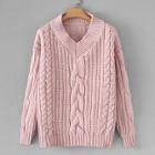 Romwe V-neck Twisted Knit Solid Jumper