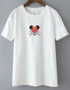 Romwe Bow Mickey Print White T-shirt