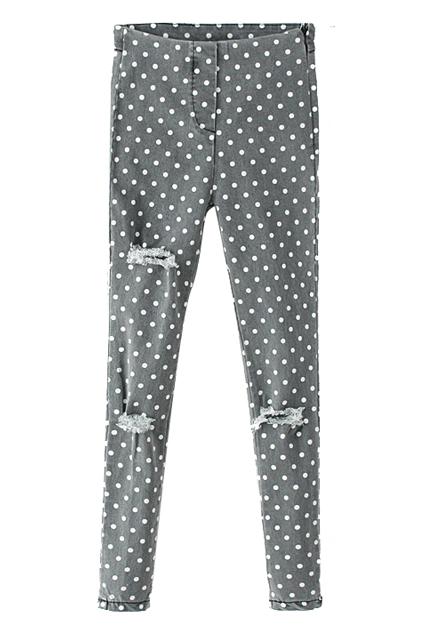 Romwe Distressed Dot Print Jeans