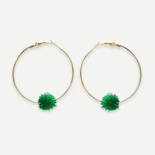 Romwe Christmas Pom-pom Decorated Hoop Earrings 2pcs