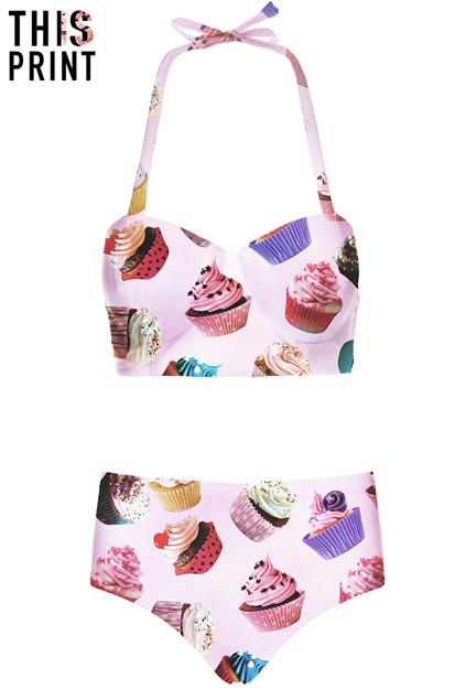 Romwe This Is Print Cup Cake Print Pink Bikini