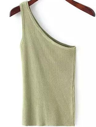 Romwe One-shoulder Knit Green Tank Top