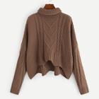 Romwe Plus Mixed Knit Dip Hem Jumper