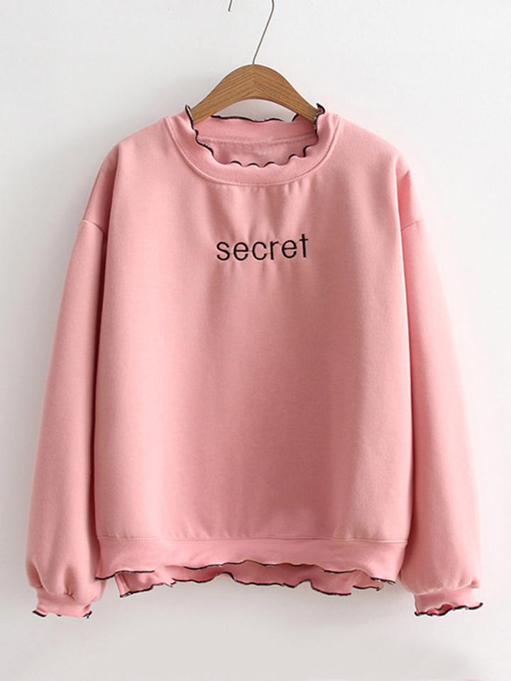 Romwe Lettuce Trim Slogan Embroidery Sweatshirt