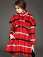 Romwe Red Stand Collar Long Sleeve Pockets Coat