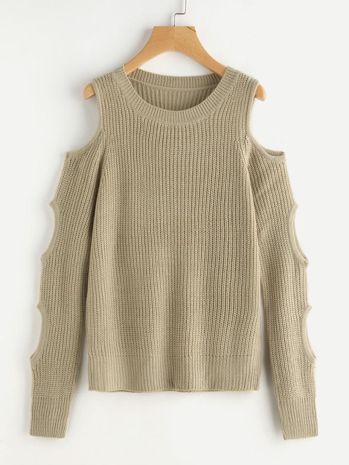 Romwe Open Shoulder Cutout Sleeve Jumper