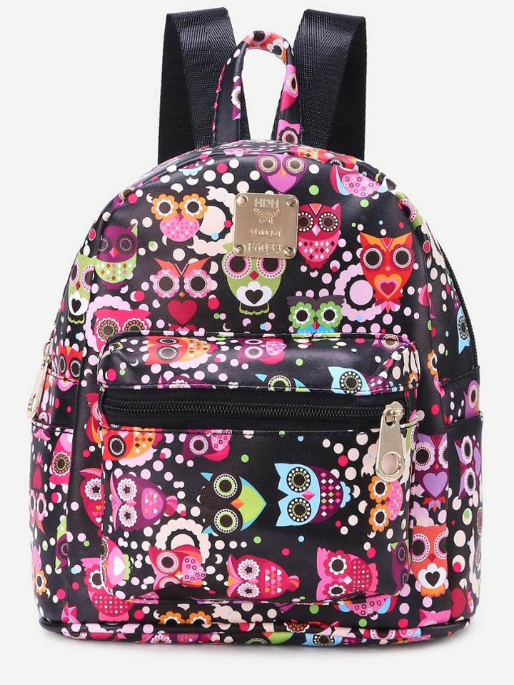 Romwe Rose Pink Pu Graffiti Owl Backpack