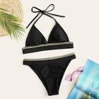 Romwe Contrast Glitter Halter Bikini Set