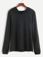 Romwe Black Long Sleeve Hooded Sweatshirt